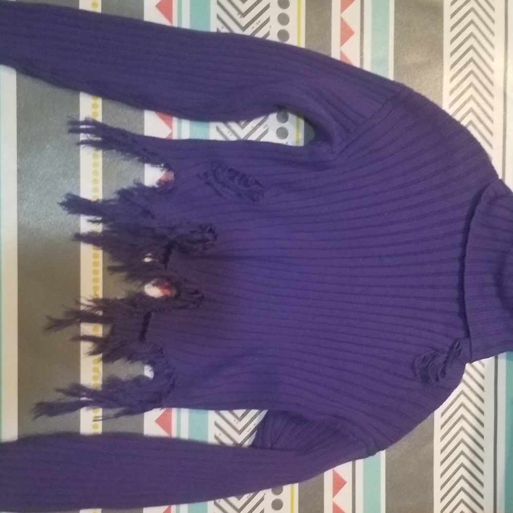 Purple, shaggy, ripped turtle neck